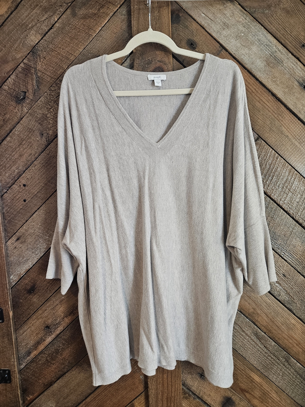J. Jill Pure Jill V-Neck 3/4 Sleeve Lightweight Sweater In Pumice Heather Sz 2X - Picture 3 of 10